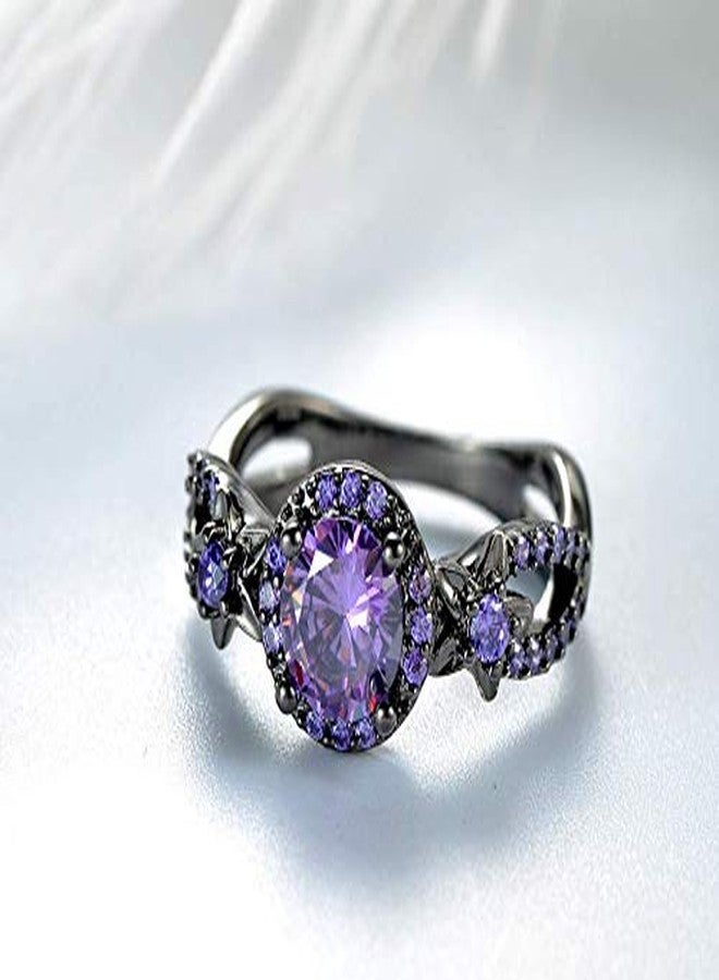 MAIHAO Fashion Rings White Fire Opal CZ Fashion Round Purple Amethyst Ring Women's 10KT Black Gold Filled Wedding AAA Cubic Zirconia Jewelry Size 6-10 (US Code 7) - Image 5